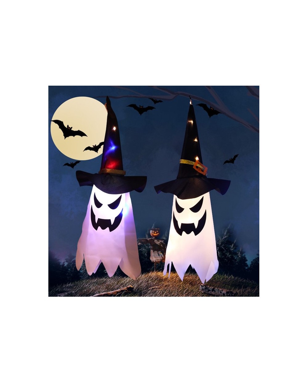 DECORATION HALLOWEEN FANTOME LUMINEUX SUSPENDU LED 20 X 45 CM 