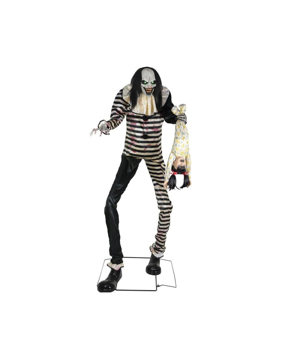 DECORATION HALLOWEEN CLOWN EFFRAYANT NOIR RAYE BLANC TENANT UN ENFANT 213 CM 
