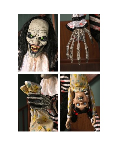 DECORATION HALLOWEEN CLOWN EFFRAYANT NOIR RAYE BLANC TENANT UN ENFANT 213 CM 