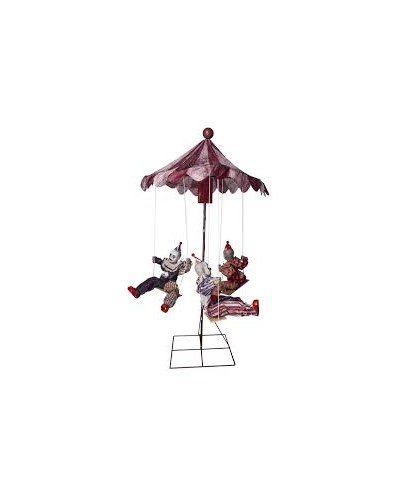 DECO HALLOWEEN MANEGE TOURNANT AVEC 3 CLOWNS MOUVEMENT LUMIERE ET SON 220 CM