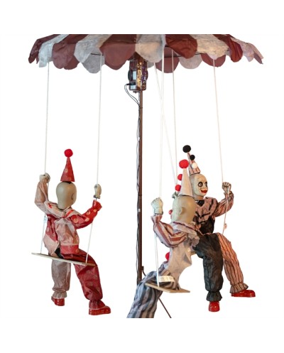DECO HALLOWEEN MANEGE TOURNANT AVEC 3 CLOWNS MOUVEMENT LUMIERE ET SON 220 CM