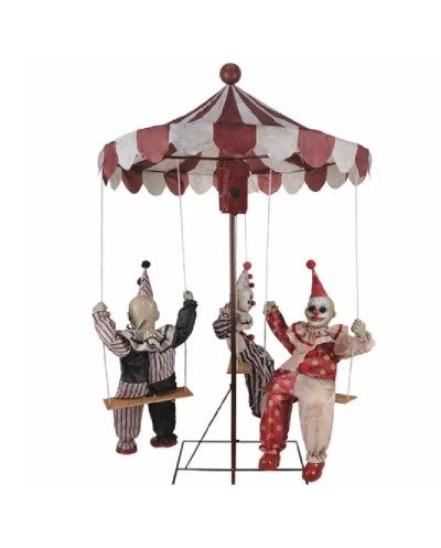 DECO HALLOWEEN MANEGE TOURNANT AVEC 3 CLOWNS MOUVEMENT LUMIERE ET SON 220 CM