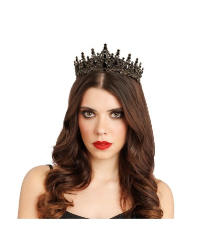 COURONNE DIADEME PIERRES NOIRES GOTHIC QUEEN OR VIEILLI