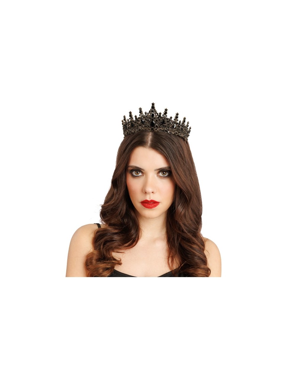COURONNE DIADEME PIERRES NOIRES GOTHIC QUEEN OR VIEILLI
