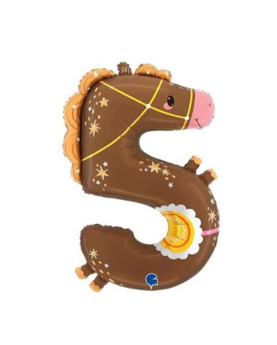 BALLONS CHIFFRES ANIMAUX 5 CHEVAL OU PETIT PONEY 89 CM