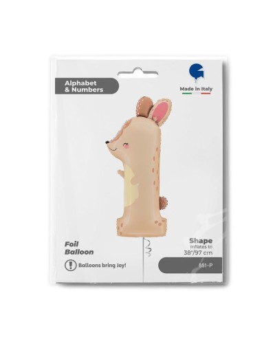 BALLON METALLIQUE ANIMAUX BUNNY OU LAPIN CHIFFRE 1 97 CM