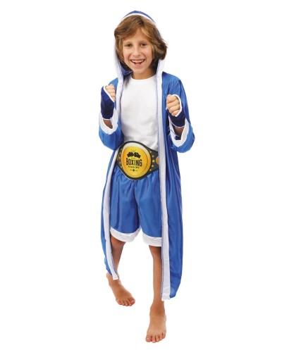 DEGUISEMENT SET ENFANT BOXEUR  BLEU TAILLE UNIQUE PEIGNOIR SHORT CEINTURE GANTS