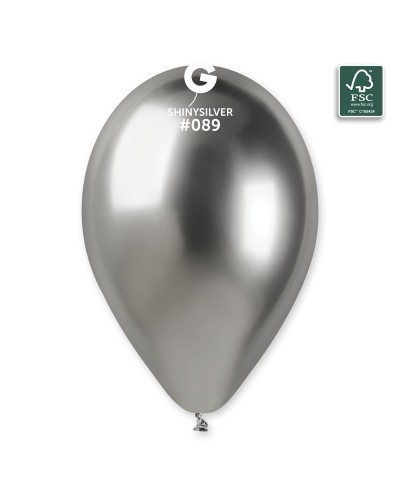 5 BALLONS BIO LATEX  COULEUR SHINY SILVER OU ARGENT 33 CM 