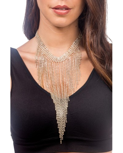 COLLIER CASCADE EN V DORE AVEC STRASS