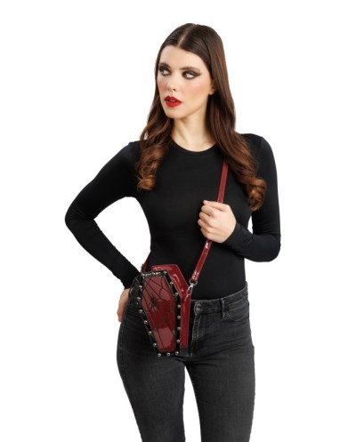 SAC A MAIN BANDOULIERE CERCUEIL BORDEAUX 12CM X 8CM X 22CM