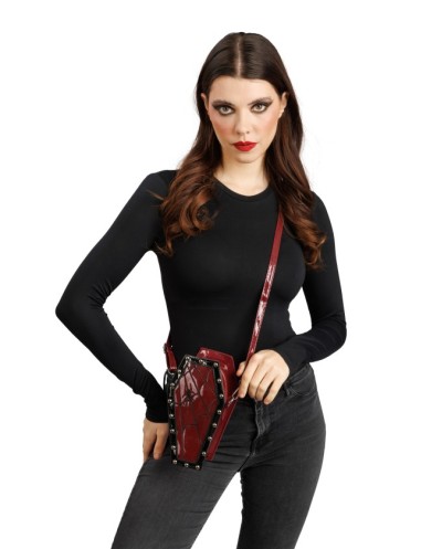 SAC A MAIN BANDOULIERE CERCUEIL BORDEAUX 12CM X 8CM X 22CM