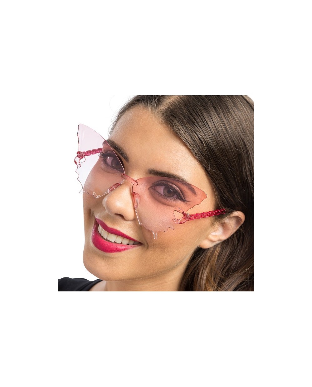 LUNETTES PLASTIQUE PAPILLON VERRES FUMES ROSE 15CM X 15CM X 6.5CM