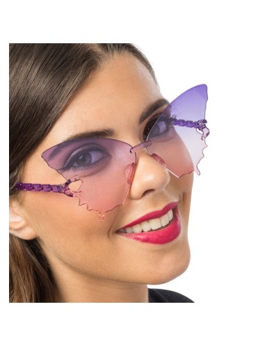LUNETTES PLASTIQUE PAPILLON VERRES FUMES DEGRADE VIOLET ROSE 15CM X 15CM X 6.5CM