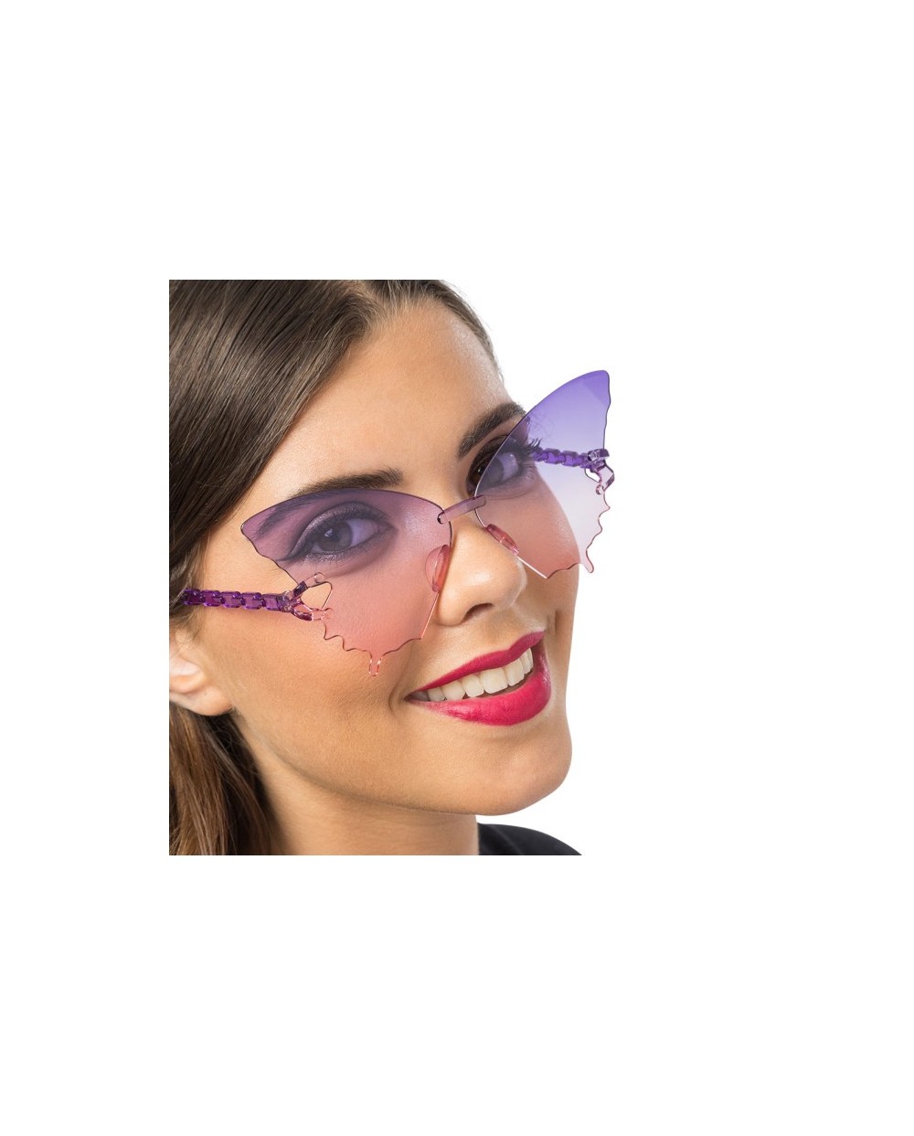 LUNETTES PLASTIQUE PAPILLON VERRES FUMES DEGRADE VIOLET ROSE 15CM X 15CM X 6.5CM