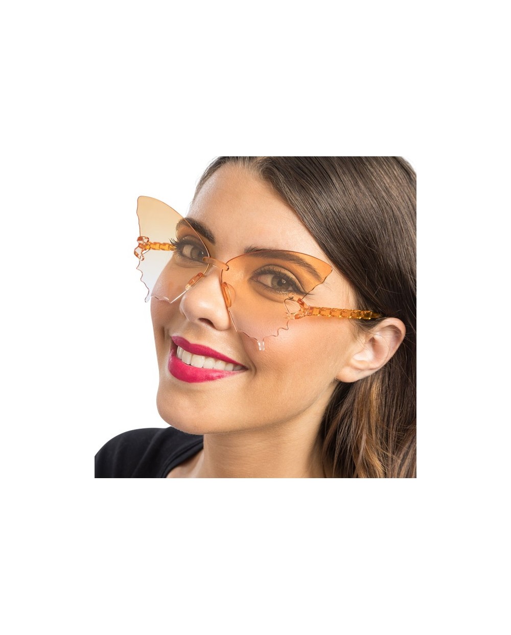 LUNETTES PLASTIQUE PAPILLON VERRES FUMES DEGRADE ORANGE 15CM X 15CM X 6.5CM