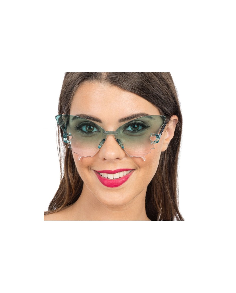 LUNETTES PLASTIQUE PAPILLON VERRES FUMES DEGRADE VERT 15CM X 15CM X 6.5CM