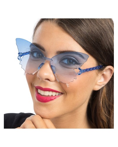 LUNETTES PLASTIQUE PAPILLON VERRES FUMES DEGRADE BLEU 15CM X 15CM X 6.5CM