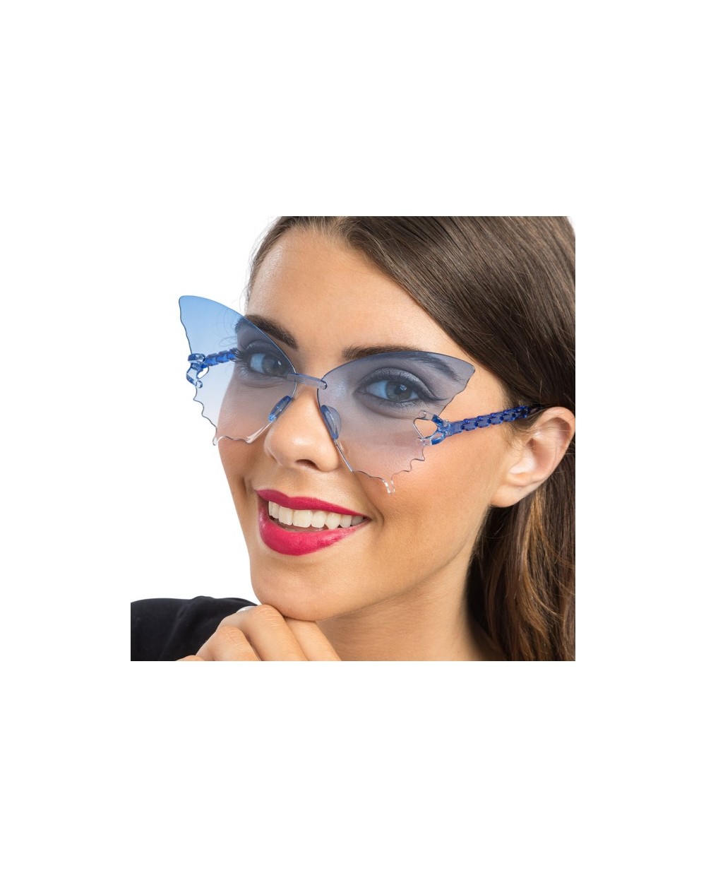 LUNETTES PLASTIQUE PAPILLON VERRES FUMES DEGRADE BLEU 15CM X 15CM X 6.5CM
