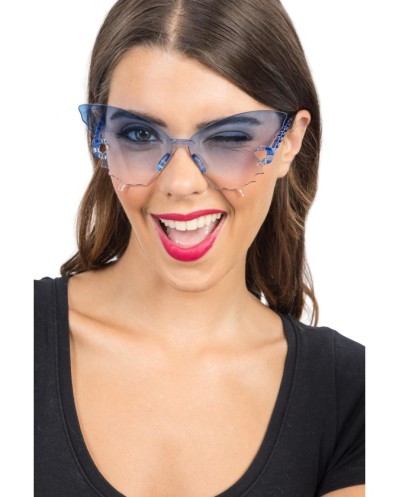 LUNETTES PLASTIQUE PAPILLON VERRES FUMES DEGRADE BLEU 15CM X 15CM X 6.5CM