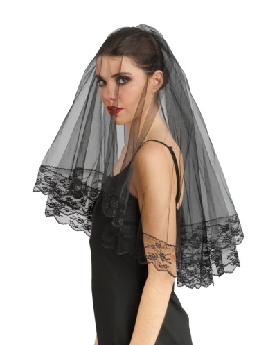 KIT DENTELLE VEUVE NOIRE - 3 PCS OMBRELLE VOILE GANTS 