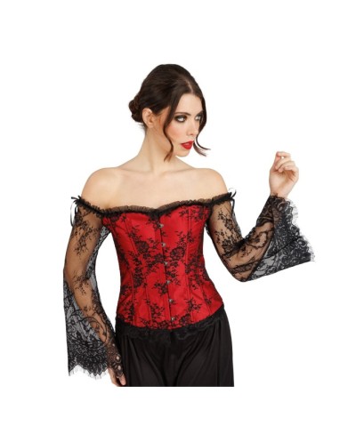 CORSET ROUGE DENTELLE NOIRE MANCHES DENTELLE NOIRE TAILLE M