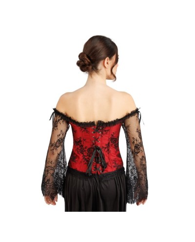 CORSET ROUGE DENTELLE NOIRE MANCHES DENTELLE NOIRE TAILLE M