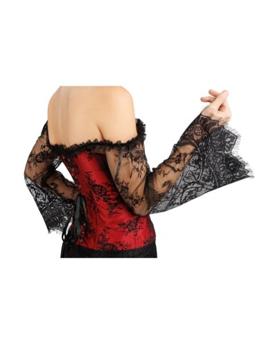 CORSET ROUGE DENTELLE NOIRE MANCHES DENTELLE NOIRE TAILLE M