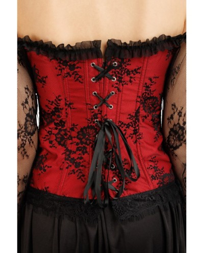 CORSET ROUGE DENTELLE NOIRE MANCHES DENTELLE NOIRE TAILLE M