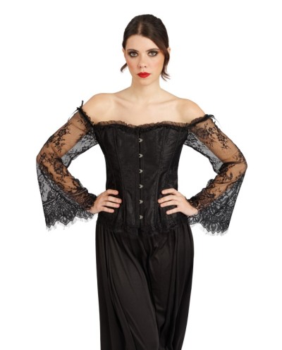 CORSET NOIR DENTELLE NOIRE MANCHES DENTELLE NOIRE TAILLE M