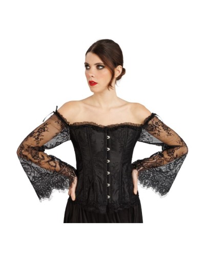 CORSET NOIR DENTELLE NOIRE MANCHES DENTELLE NOIRE TAILLE S
