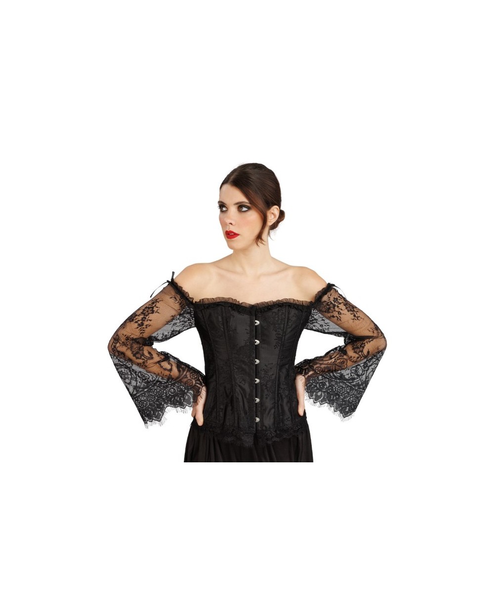 CORSET NOIR DENTELLE NOIRE MANCHES DENTELLE NOIRE TAILLE S