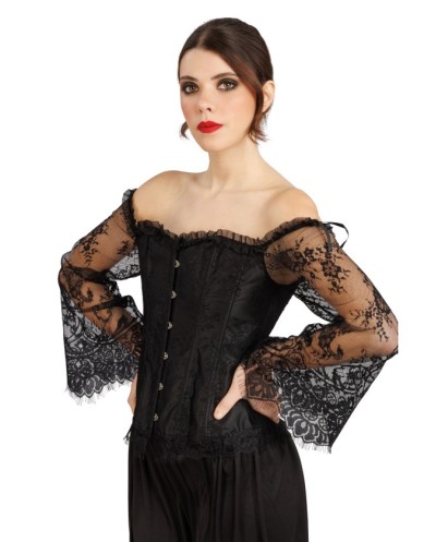 CORSET NOIR DENTELLE NOIRE MANCHES DENTELLE NOIRE TAILLE S