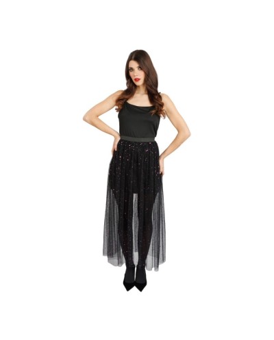 LONGUE JUPE TULLE NOIR SEQUINS VIOLETS TAILLE S-M