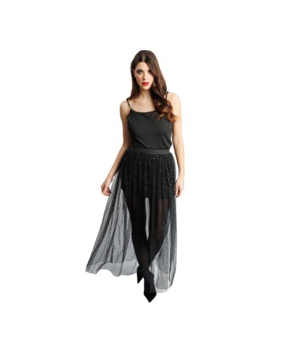 LONGUE JUPE TULLE NOIR SEQUINS VERTS TAILLE S-M