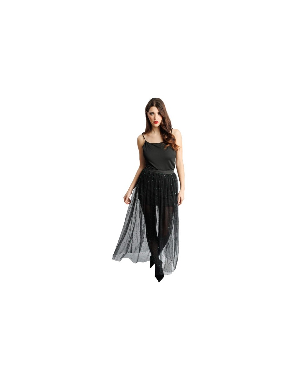 LONGUE JUPE TULLE NOIR SEQUINS VERTS TAILLE S-M
