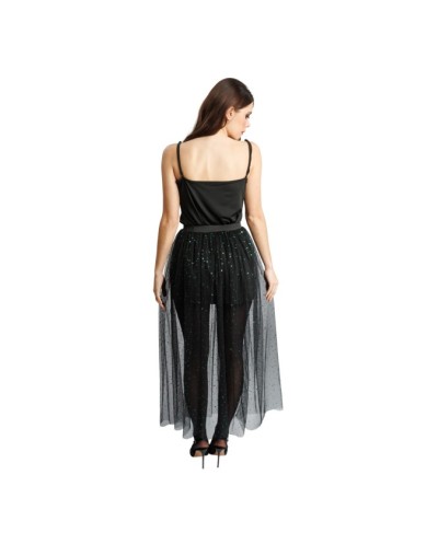 LONGUE JUPE TULLE NOIR SEQUINS VERTS TAILLE S-M