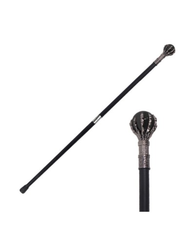 CANNE METAL MAIN SQUELETTE BOULE NOIRE 93 CM