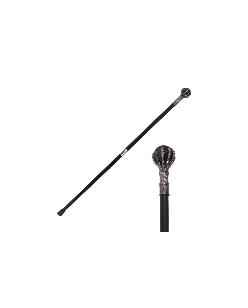 CANNE METAL MAIN SQUELETTE BOULE NOIRE 93 CM