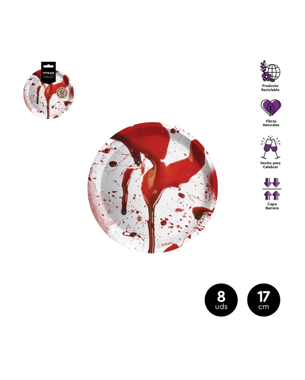 8 ASSIETTES BLANCHES TACHES DE SANG ROUGE  HALLOWEEN 17 CM