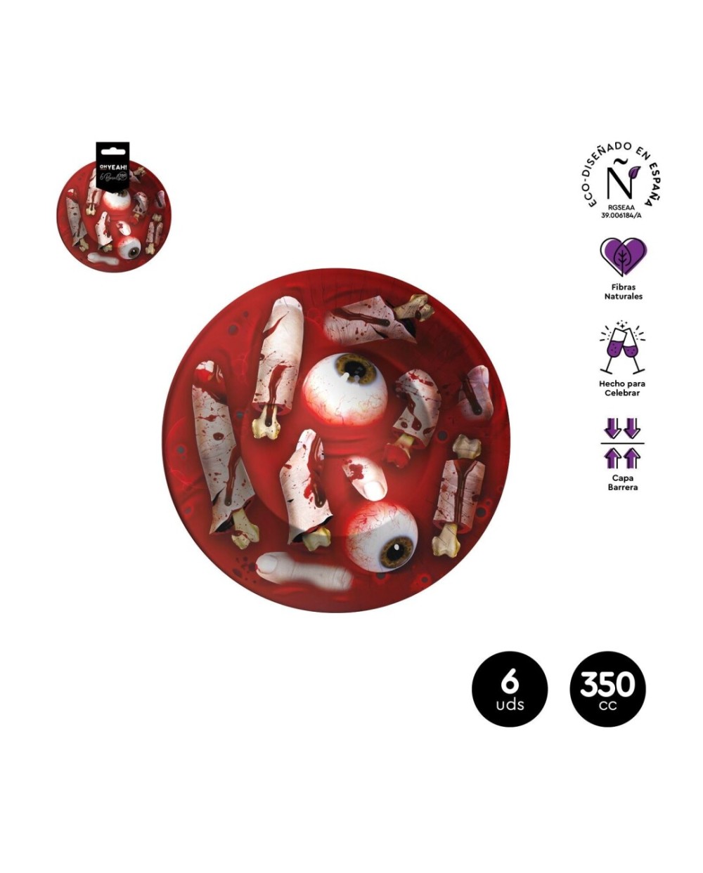 6 BOLS HALLOWEEN OEIL ET DOITS COUPES FLOTTANT DANS LE SANG 350 CC