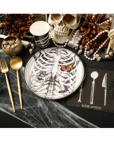 6 ASSIETTES BUSTE DE SQUELETTE + PAPILLON + SCARABE + MILLE PATTE 23 CM