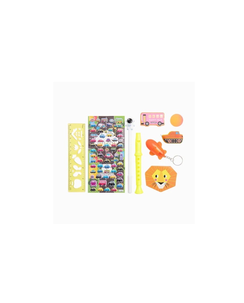 9 JOUETS A PINATA  CRAYONS LOUPE  STICKERS FLUTE PORTE CLE CARNET