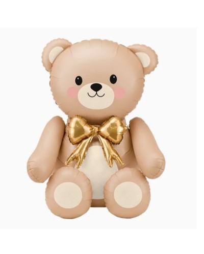 BALLON METALLIQUE OURS NUDE NOEUD OR GONFLAGE AIR 90 X 81 CM