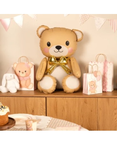 BALLON METALLIQUE OURS NUDE NOEUD OR GONFLAGE AIR 90 X 81 CM