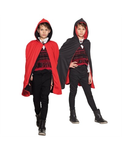 CAPE AVEC CAPUCHE ROUGE ET NOIR REVERSIBLE  115 CM 