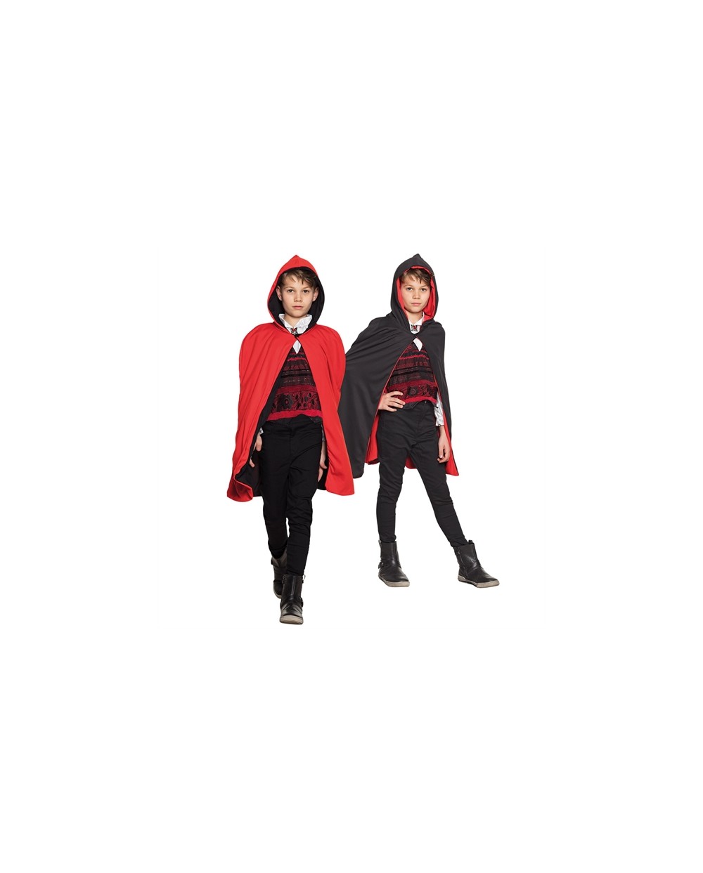 CAPE AVEC CAPUCHE ROUGE ET NOIR REVERSIBLE  115 CM 