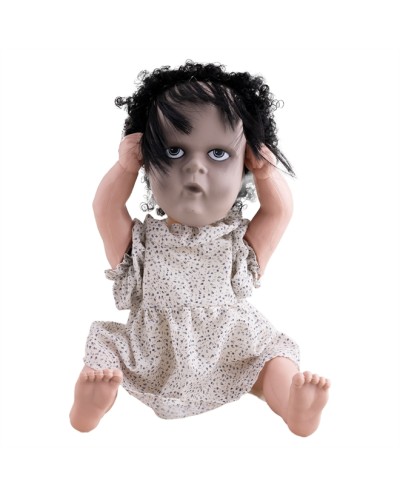 DECO HALLOWEEN POUPEE MASQUE AMOVIBLE SQUELETTE MOUVEMENT LUMIERE ET SON 40 CM