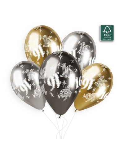 6 BALLONS BIO LATEX 16 COULEUR SHINE OR ARGENT ET GRIS 33 CM 