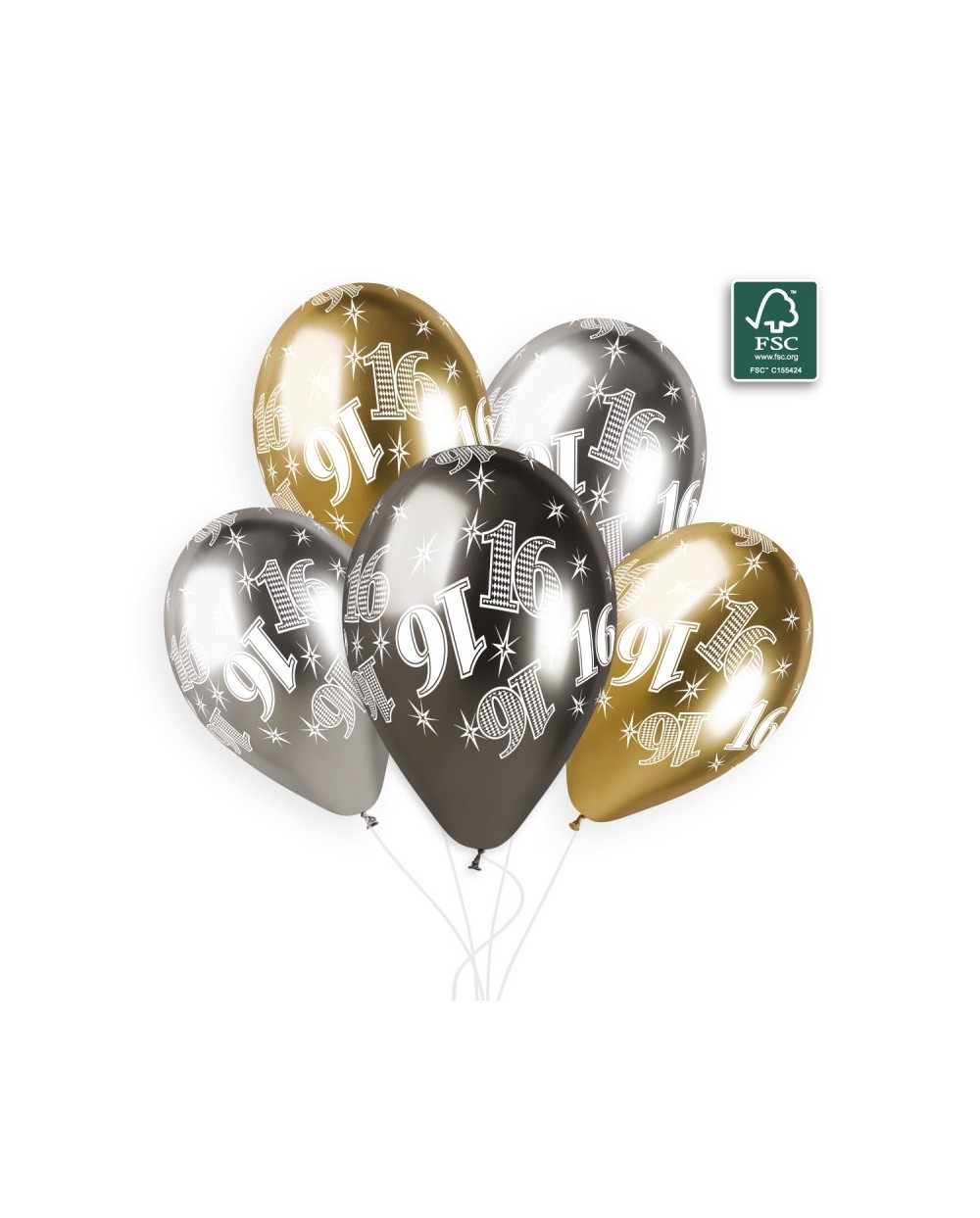 6 BALLONS BIO LATEX 16 COULEUR SHINE OR ARGENT ET GRIS 33 CM 