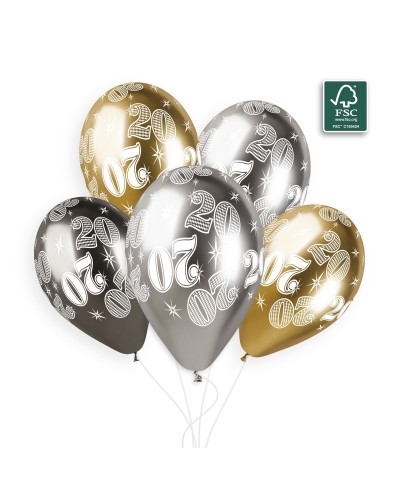 6 BALLONS BIO LATEX 20 COULEUR SHINE OR ARGENT ET GRIS 33 CM 